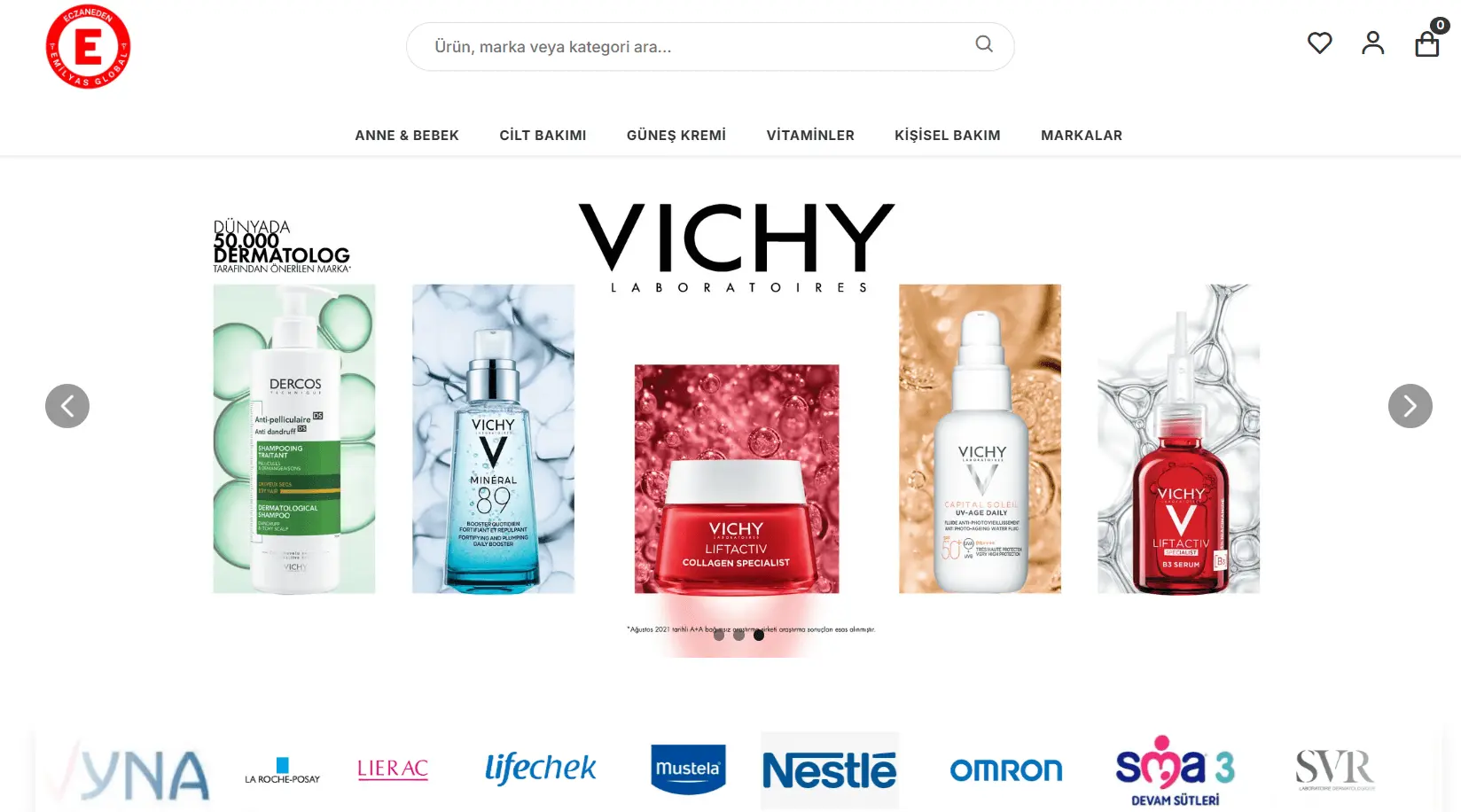 Emilyas Global e-ticaret arayüzü