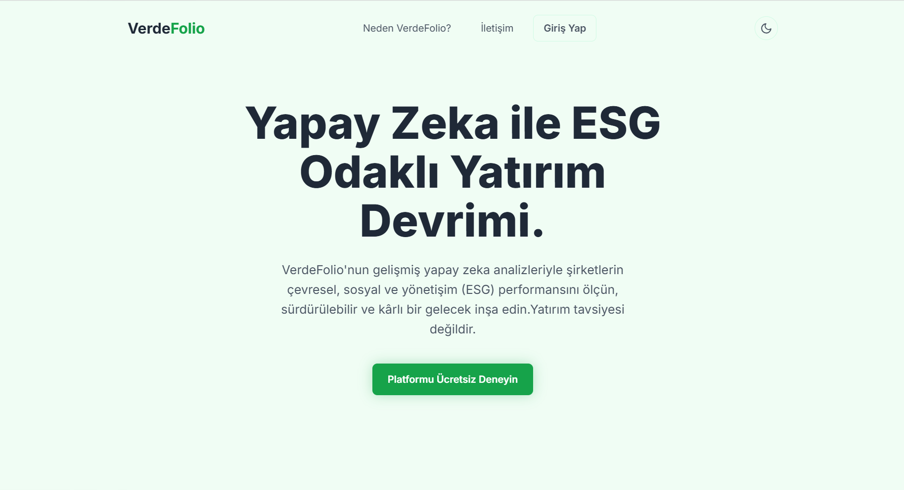 VerdeFolio yapay zeka destekli yatırım platformu arayüzü